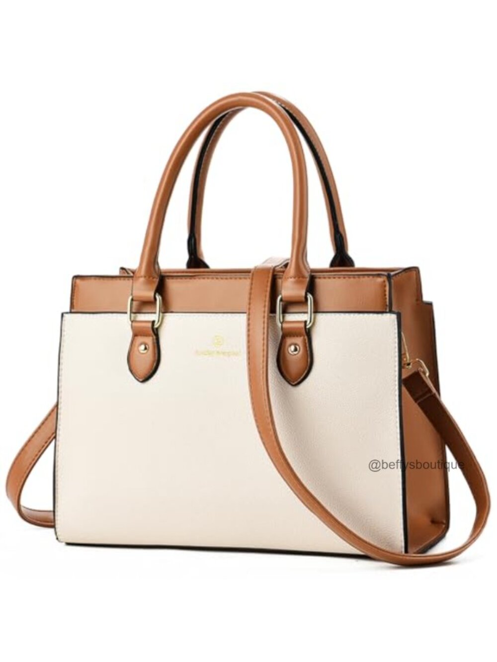 Faux Leather Satchel Handbag Dual-Tone Tote Shoulder Crossbody Purse
